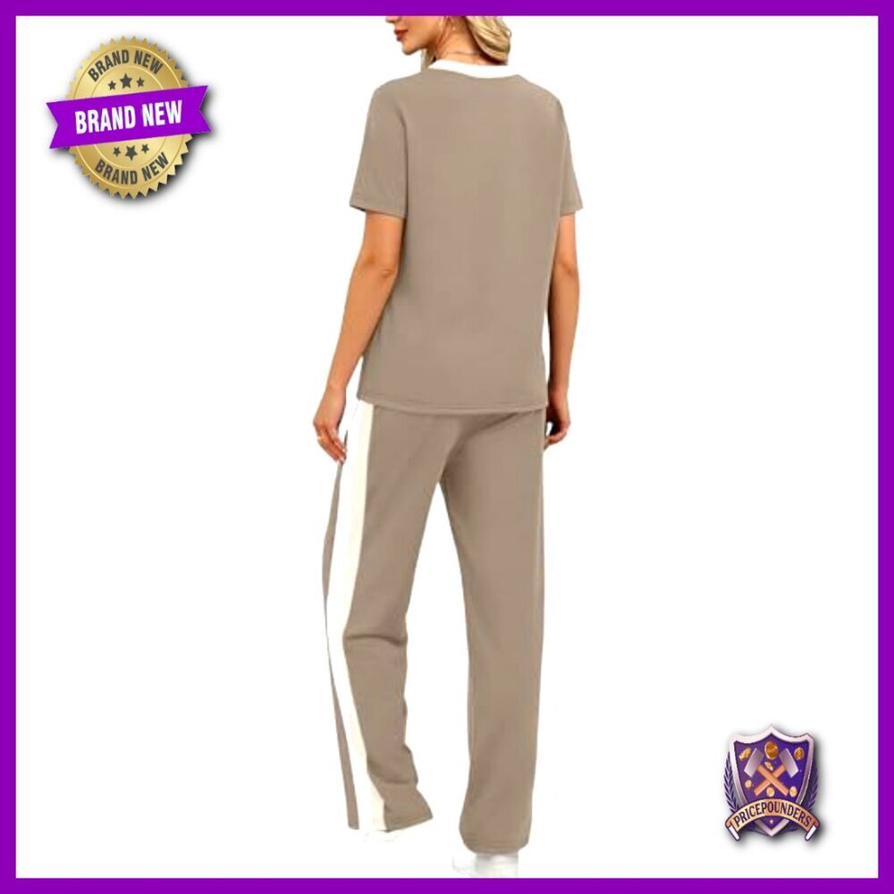 2 Piece Lounge Set Short Sleeve Top Wide Leg Pants with Pockets - Picture 4 of 7